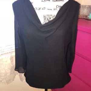 S.L. Fashions Black Drape Neck Blouse Size 12